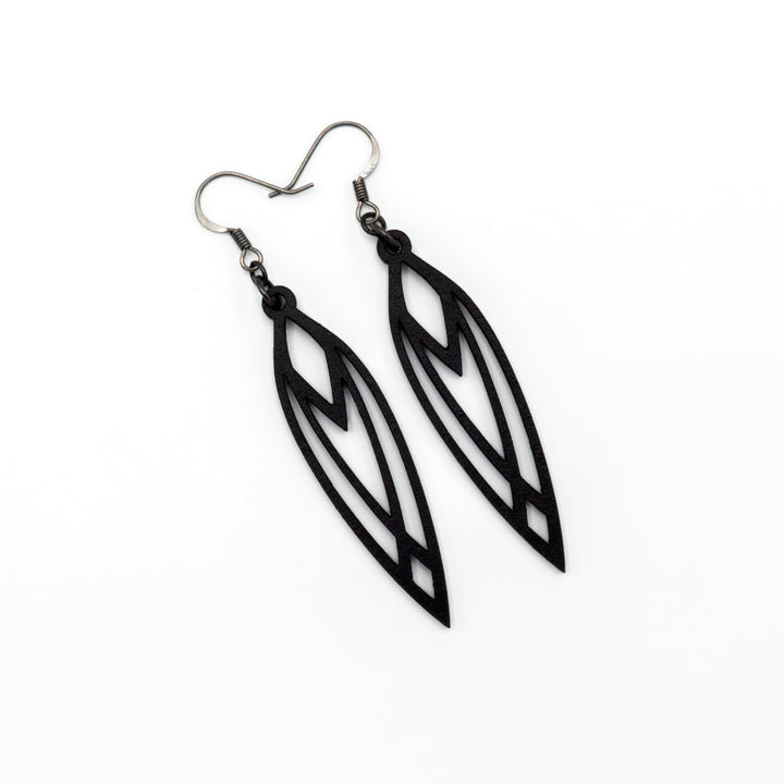 Totem 04 [S] // Leather Earrings - Black - LIGHT RAZOR DESIGN STUDIO