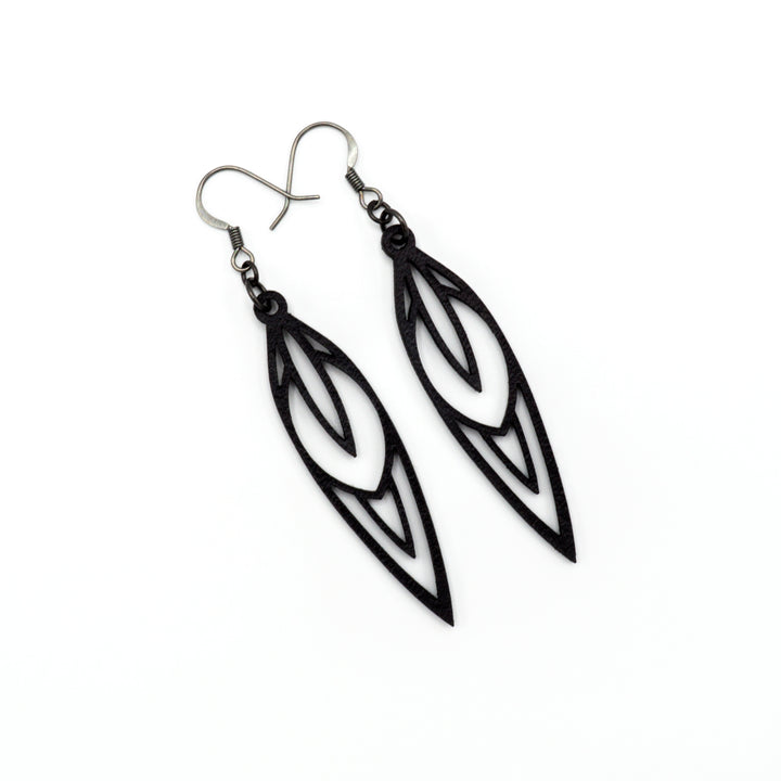 Totem 02 [S] // Leather Earrings - Black - LIGHT RAZOR DESIGN STUDIO