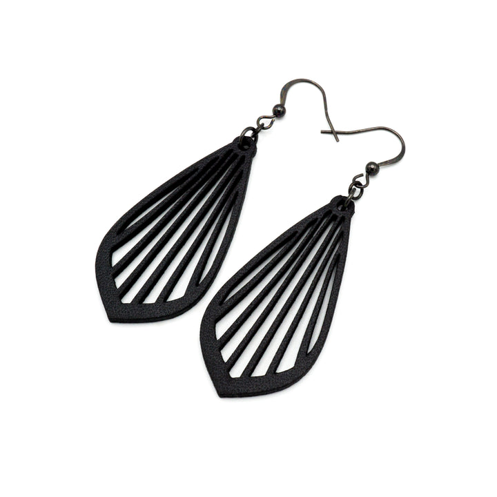 Gem Point 02 [M] // Leather Earrings - Black - LIGHT RAZOR DESIGN STUDIO