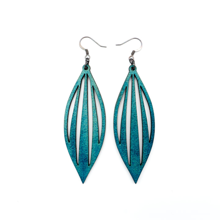 Petal 04 [L] // Leather Earrings - Turquoise - LIGHT RAZOR DESIGN STUDIO