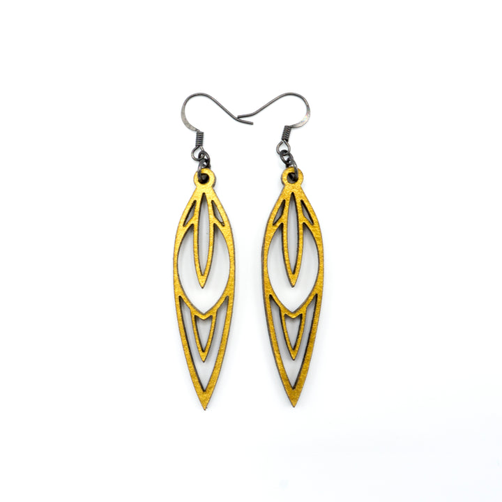 Totem 02 [S] // Leather Earrings - Gold - LIGHT RAZOR DESIGN STUDIO