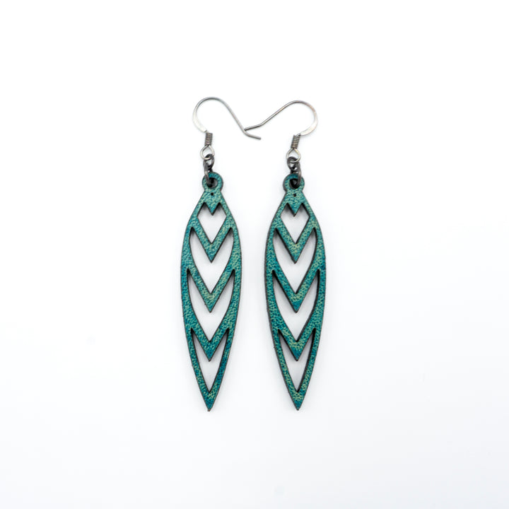 Totem 05 [S] // Leather Earrings - Turquoise - LIGHT RAZOR DESIGN STUDIO