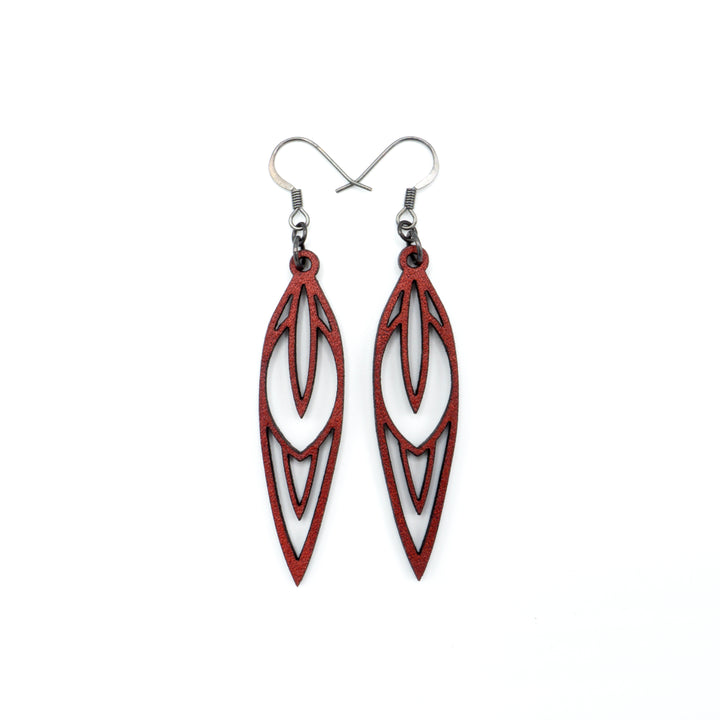 Totem 02 [S] // Leather Earrings - Red - LIGHT RAZOR DESIGN STUDIO