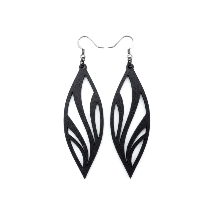 Petal 02 [L] // Leather Earrings - Black - LIGHT RAZOR DESIGN STUDIO