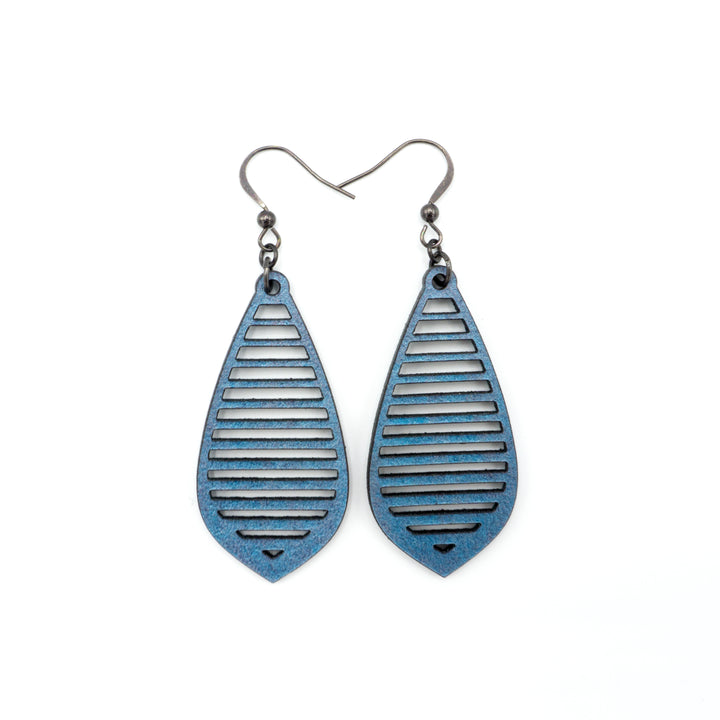 Gem Point 10 [M] // Leather Earrings - Blue Pearl - LIGHT RAZOR DESIGN STUDIO