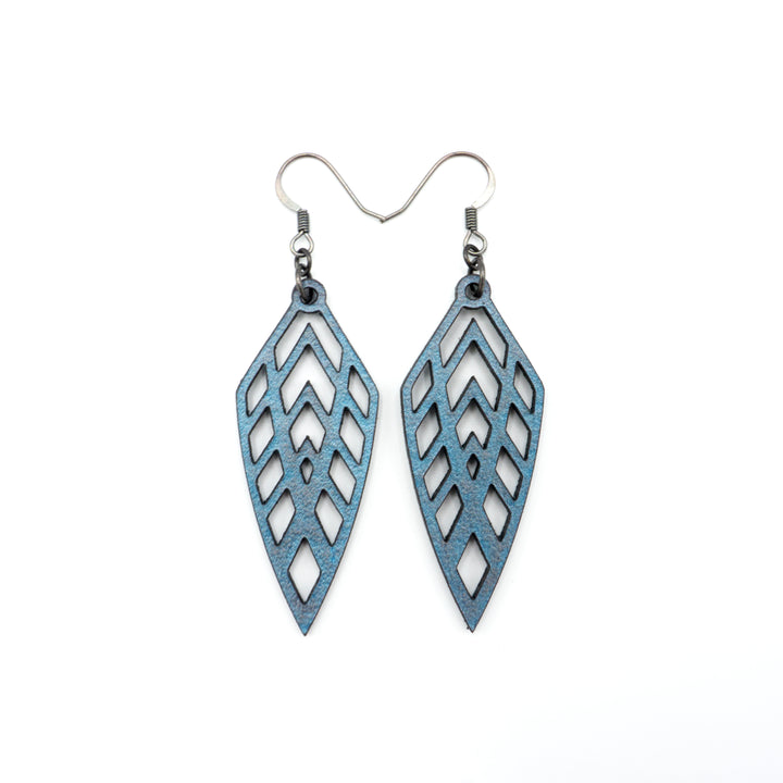 Arrowhead 02 [S] // Leather Earrings - Blue Pearl - LIGHT RAZOR DESIGN STUDIO