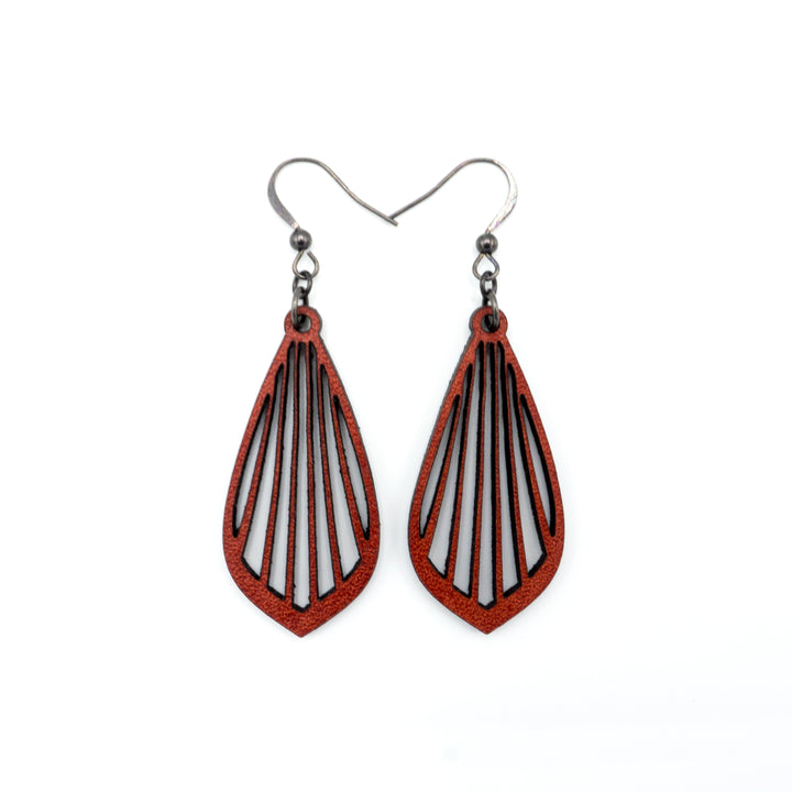 Gem Point 02 [S] // Leather Earrings - Red - LIGHT RAZOR DESIGN STUDIO