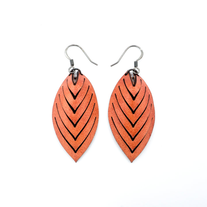 Terrabyte 14 [S] // Leather Earrings - Orange - LIGHT RAZOR DESIGN STUDIO
