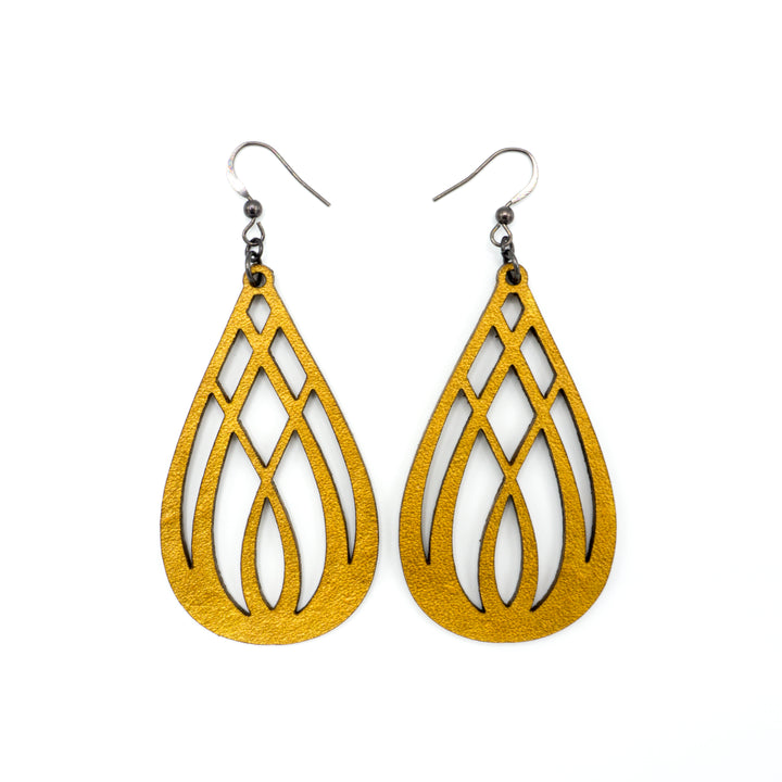 Drop 07 [L] // Leather Earrings - Gold - LIGHT RAZOR DESIGN STUDIO