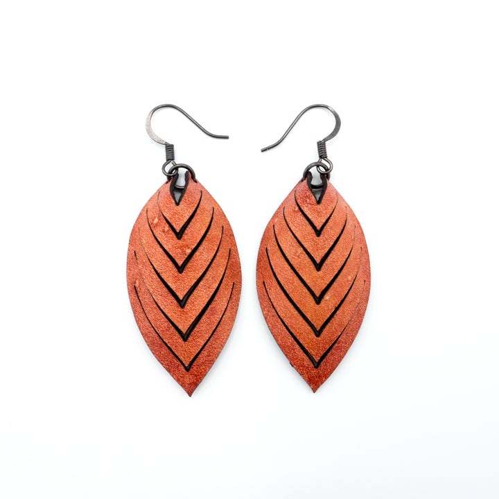 Terrabyte 14 [S] // Leather Earrings - Light Red - LIGHT RAZOR DESIGN STUDIO