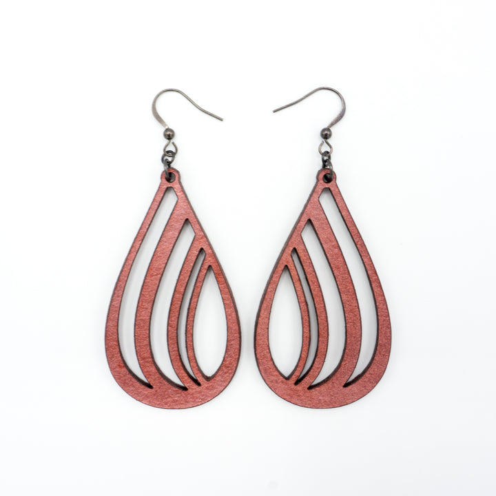 Drop 02 [L] // Leather Earrings - Red Pearl - LIGHT RAZOR DESIGN STUDIO