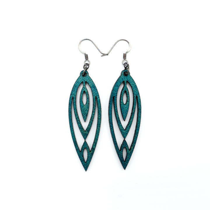 Totem 06 [S] // Leather Earrings - Turquoise - LIGHT RAZOR DESIGN STUDIO