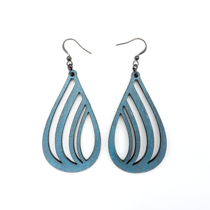 Drop 02 [L] // Leather Earrings - Blue Pearl - LIGHT RAZOR DESIGN STUDIO