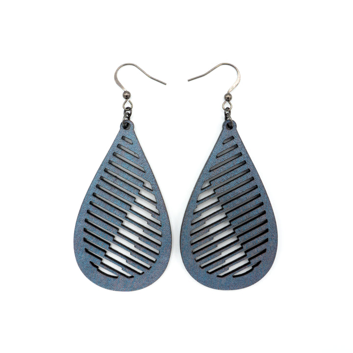 Drop 06 [L] // Leather Earrings - Blue Pearl - LIGHT RAZOR DESIGN STUDIO