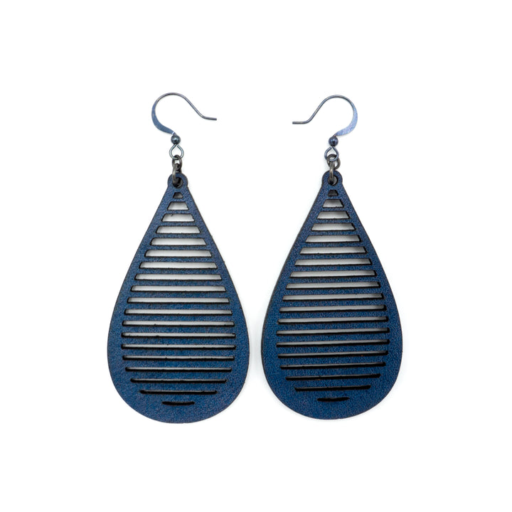 Drop 05 [L] // Leather Earrings - Navy Blue - LIGHT RAZOR DESIGN STUDIO