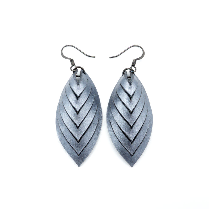 Terrabyte 14 [S] // Leather Earrings - Silver - LIGHT RAZOR DESIGN STUDIO
