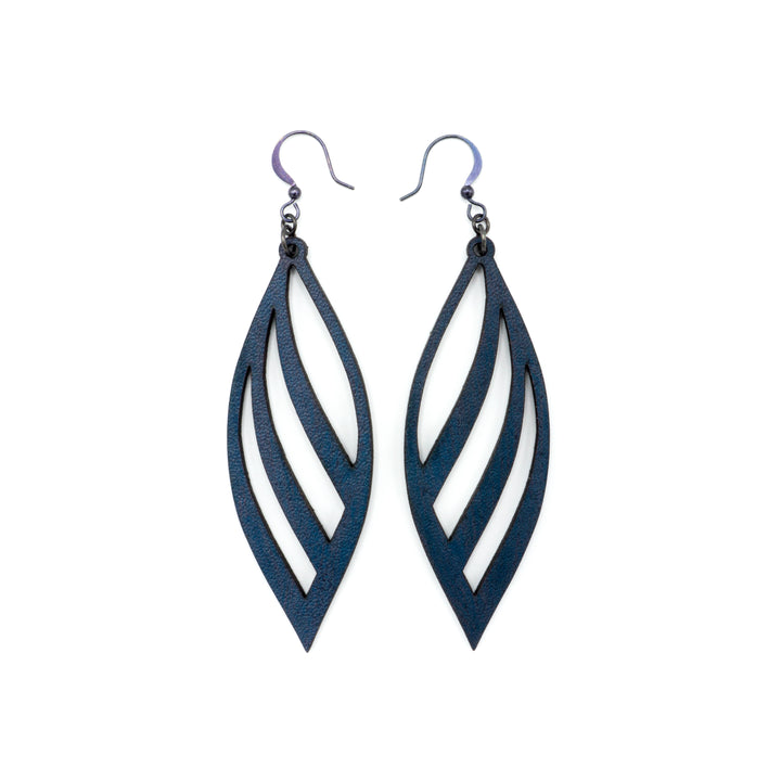 Petal 01 [L] // Leather Earrings - Navy Blue - LIGHT RAZOR DESIGN STUDIO