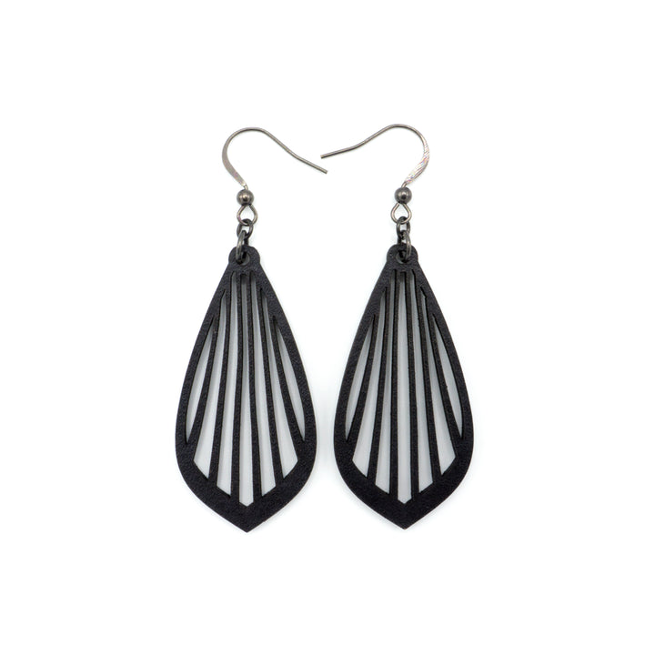 Gem Point 02 [M] // Leather Earrings - Black - LIGHT RAZOR DESIGN STUDIO
