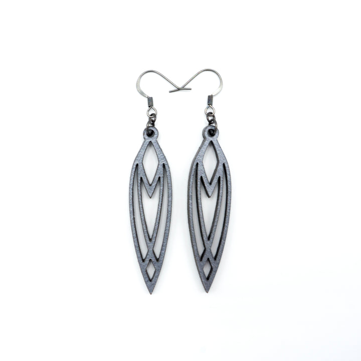 Totem 04 [S] // Leather Earrings - Silver - LIGHT RAZOR DESIGN STUDIO