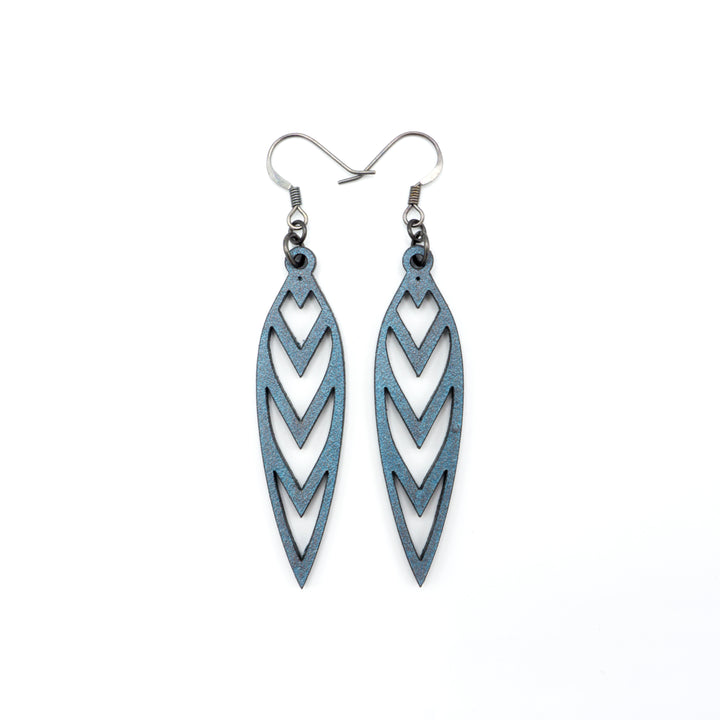 Totem 05 [S] // Leather Earrings - Blue Pearl - LIGHT RAZOR DESIGN STUDIO