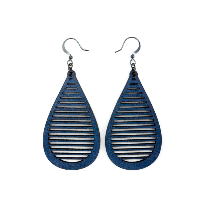 Drop 04 [L] // Leather Earrings - Navy Blue - LIGHT RAZOR DESIGN STUDIO