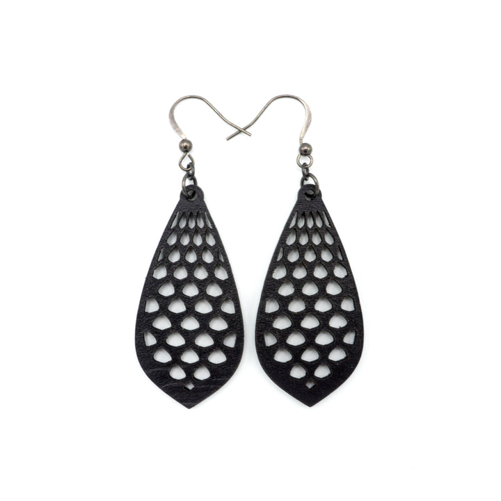 Gem Point 01 [M] // Leather Earrings  - Black - LIGHT RAZOR DESIGN STUDIO