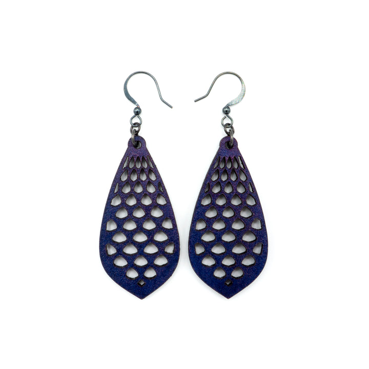 Gem Point 01 [M] // Leather Earrings - Purple - LIGHT RAZOR DESIGN STUDIO