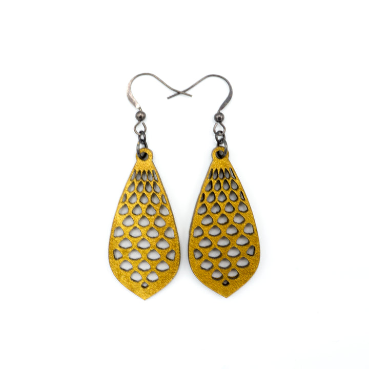 Gem Point 01 [S] // Leather Earrings - Gold - LIGHT RAZOR DESIGN STUDIO