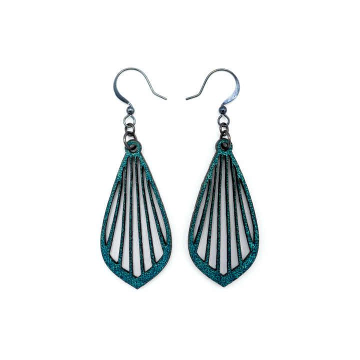 Gem Point 02 [S] // Leather Earrings - Turquoise - LIGHT RAZOR DESIGN STUDIO