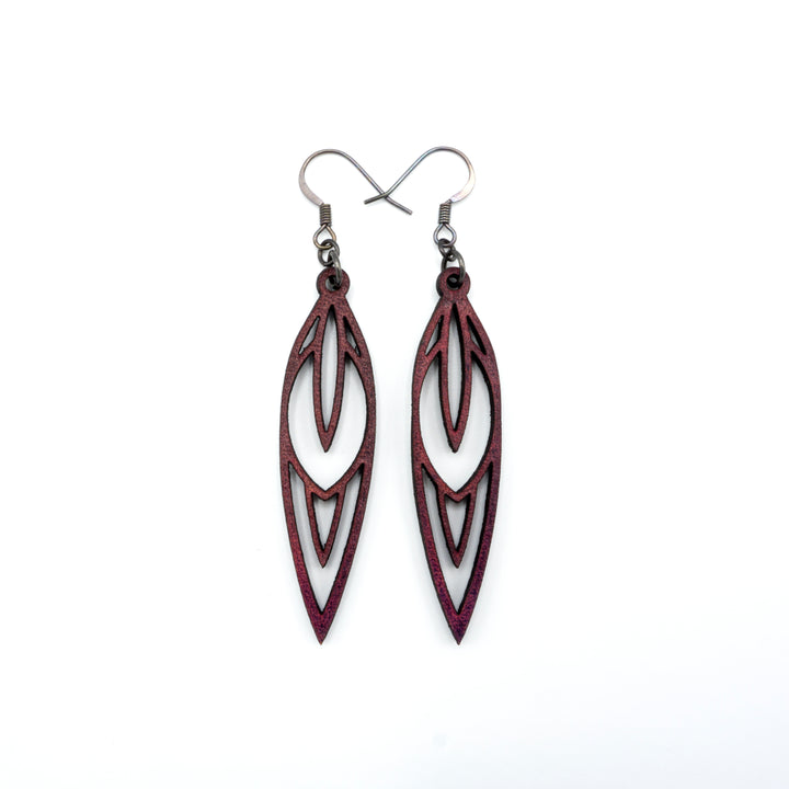 Totem 02 [S] // Leather Earrings - Mulberry - LIGHT RAZOR DESIGN STUDIO