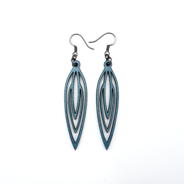 Totem 01 [S] // Leather Earrings - Blue Pearl - LIGHT RAZOR DESIGN STUDIO