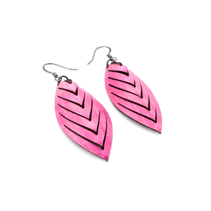 Terrabyte 14 [S] // Leather Earrings - Light Fuchsia - LIGHT RAZOR DESIGN STUDIO