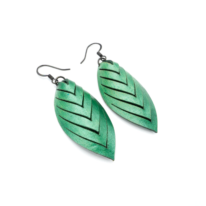Terrabyte 14 [S] // Leather Earrings - Green Pearl - LIGHT RAZOR DESIGN STUDIO