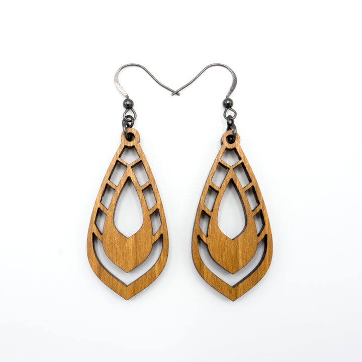 Gem Point 04 [S] // Wood Earrings - Cherry - LIGHT RAZOR DESIGN STUDIO