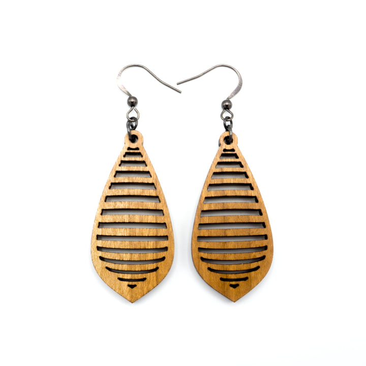 Gem Point 12 [S] // Wood Earrings - Cherry - LIGHT RAZOR DESIGN STUDIO