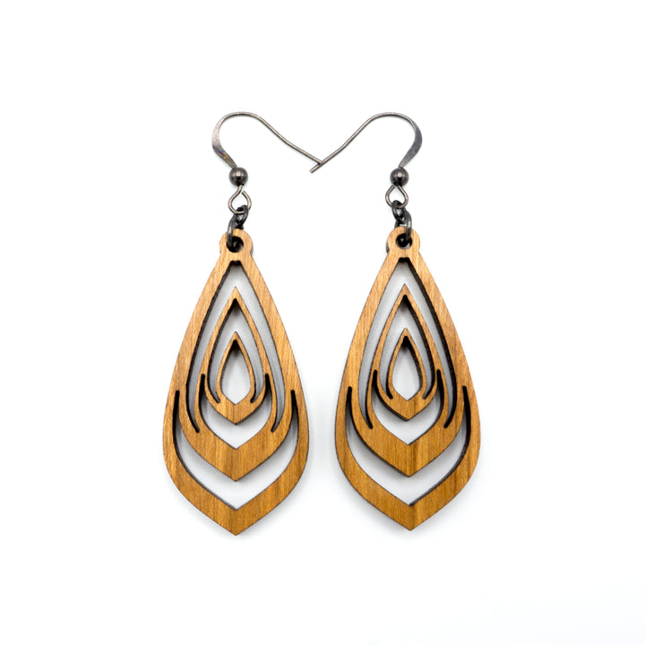 Gem Point 07 [S] // Wood Earrings - Cherry - LIGHT RAZOR DESIGN STUDIO