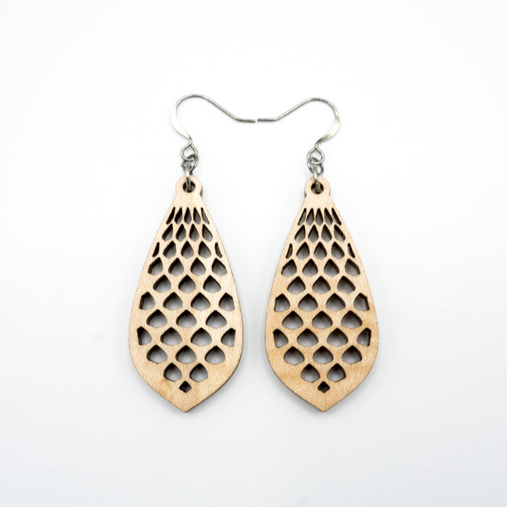 Gem Point 01 [S] // Wood Earrings - Curly Maple - LIGHT RAZOR DESIGN STUDIO