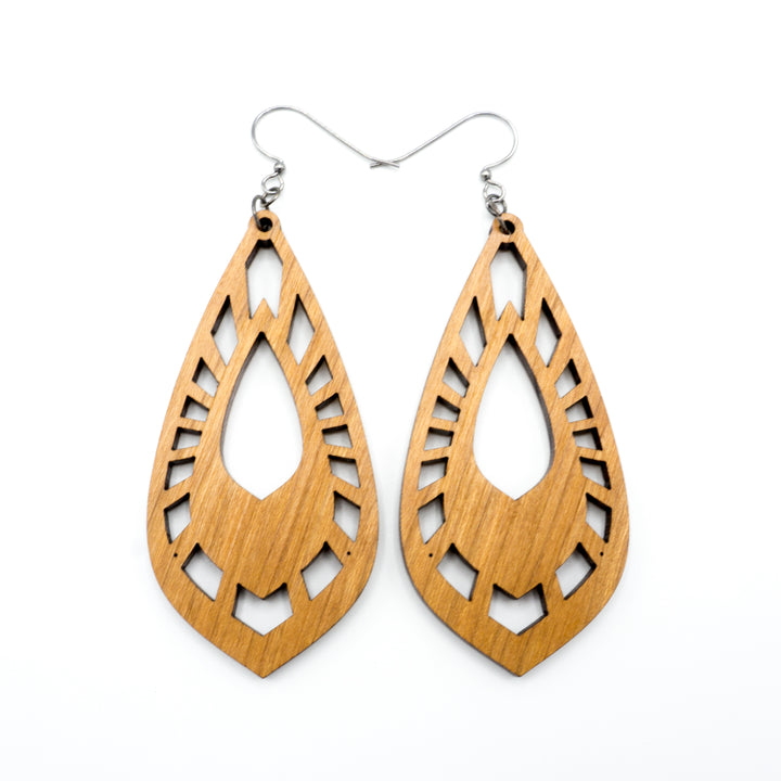 Gem Point 05 [L] // Wood Earrings - Cherry - LIGHT RAZOR DESIGN STUDIO