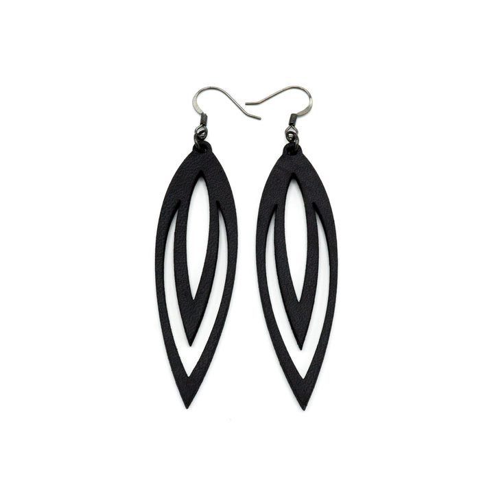 Totem 07 [L] // Leather Earrings - Black - LIGHT RAZOR DESIGN STUDIO
