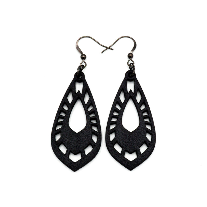 Gem Point 05 [M] // Leather Earrings - Black - LIGHT RAZOR DESIGN STUDIO