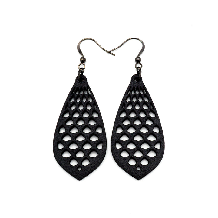 Gem Point 01 [M] // Leather Earrings  - Black - LIGHT RAZOR DESIGN STUDIO