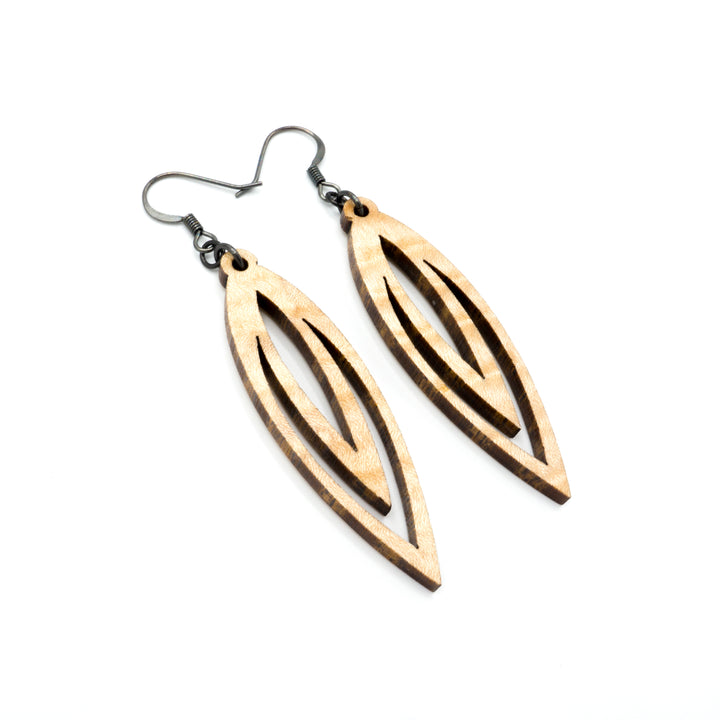 Totem 07 [S] // Wood Earrings - Curly Maple - LIGHT RAZOR DESIGN STUDIO