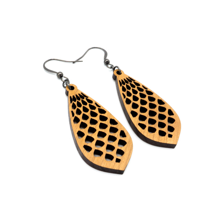 Gem Point 01 [S] // Wood Earrings - Cherry - LIGHT RAZOR DESIGN STUDIO