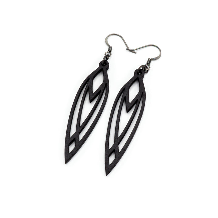 Totem 04 [S] // Leather Earrings - Black - LIGHT RAZOR DESIGN STUDIO
