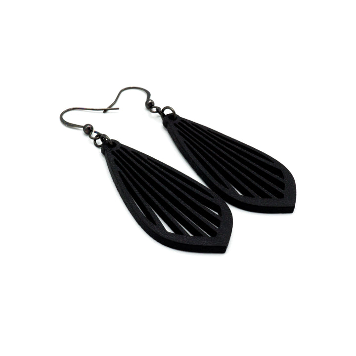 Gem Point 02 [M] // Leather Earrings - Black - LIGHT RAZOR DESIGN STUDIO