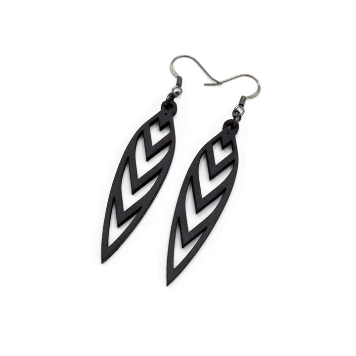 Totem 05 [S] // Leather Earrings - Black - LIGHT RAZOR DESIGN STUDIO