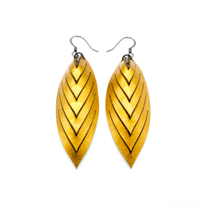 Terrabyte 14 [M] // Leather Earrings - Gold - LIGHT RAZOR DESIGN STUDIO