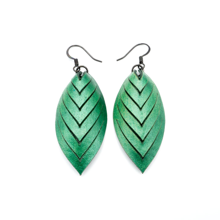 Terrabyte 14 [S] // Leather Earrings - Green Pearl - LIGHT RAZOR DESIGN STUDIO
