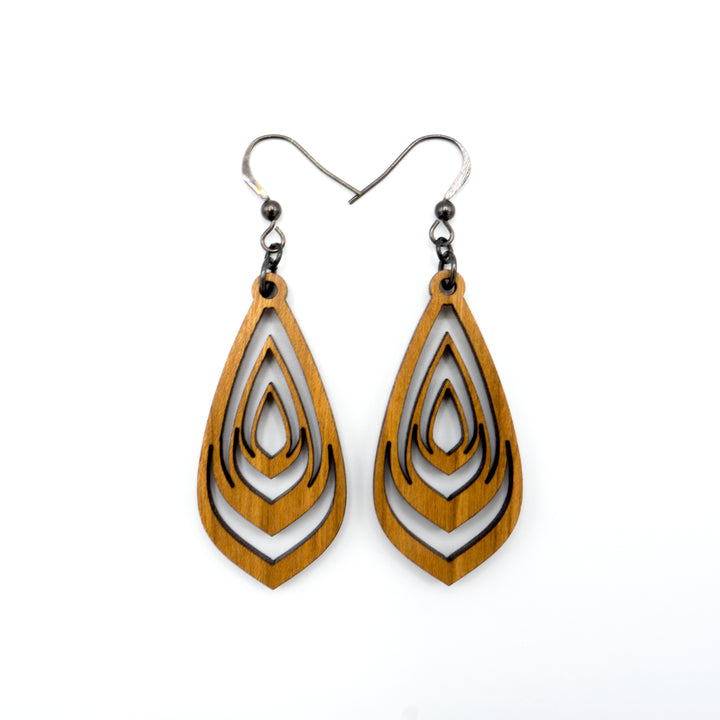 Gem Point 07 [S] // Wood Earrings - Cherry - LIGHT RAZOR DESIGN STUDIO