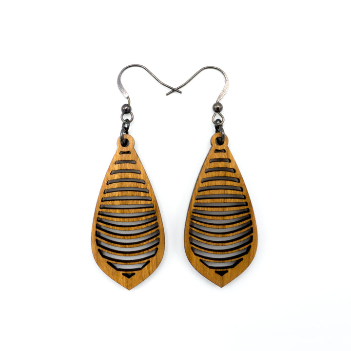Gem Point 14 [S] // Wood Earrings - Cherry - LIGHT RAZOR DESIGN STUDIO